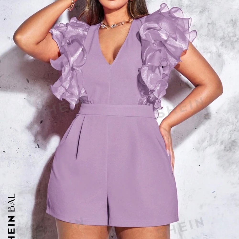 SHEIN BAE Plus Size Women's Elegant Mesh Layered Romper